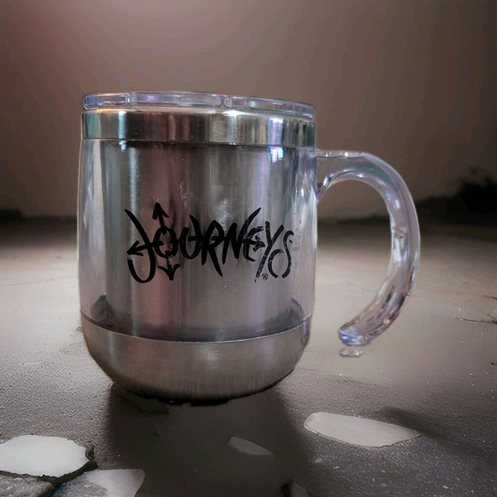 Vintage Journeys Promo Travel Desk Mug Stainless Steel Clear Handle Y2K 90s
